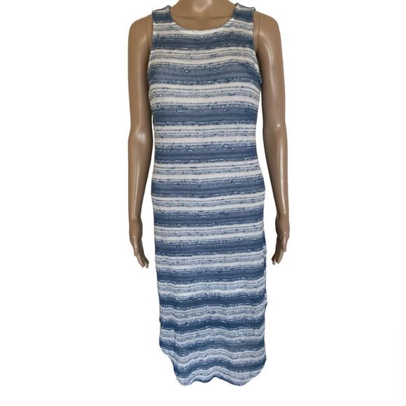 Bar lll Blue White Stripes Vacation Resort Sleeveless Knit Midi Dress Size M - Picture 1 of 9